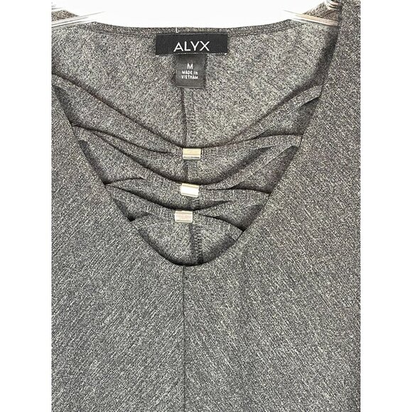 Alyx Medium Gray 3/4 Sleeve Sharkbite Top Criss Cross Neck - Picture 3 of 6
